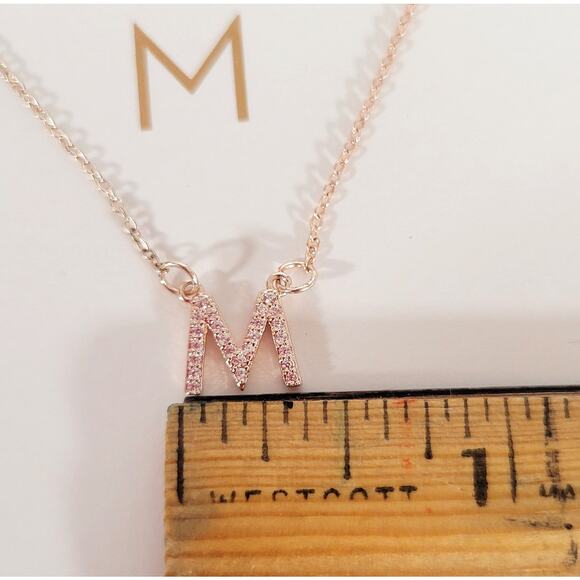 16" Initial M Necklace Rose Gold Tone Small Rhinestone Charm New Lauren Conrad - Picture 2 of 7